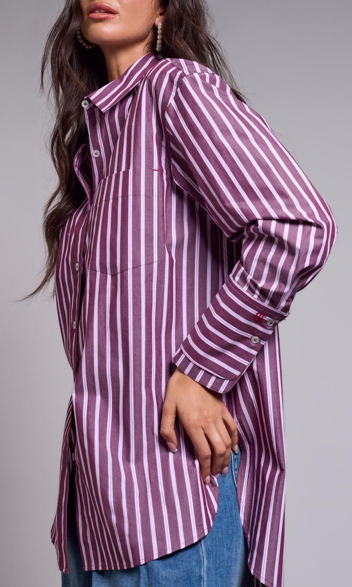 Cotton Oversized Striped Button-Up Shirt