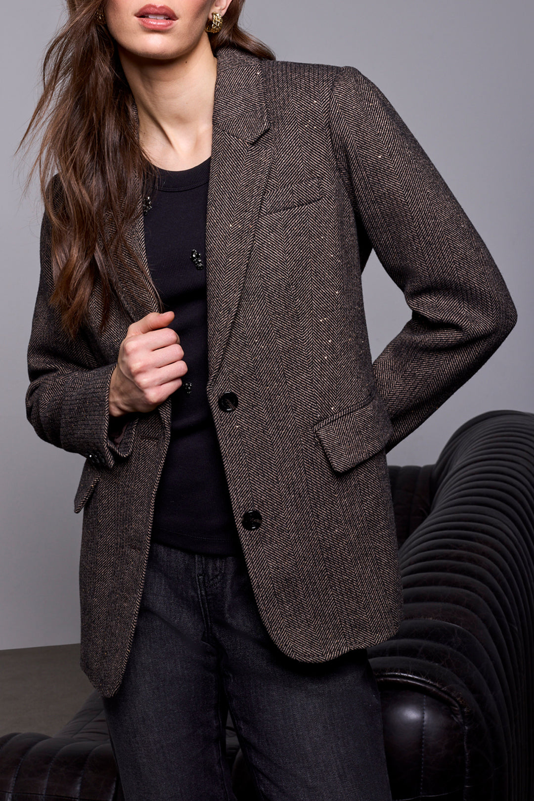 Flecked Herringbone Wool Blend Blazer