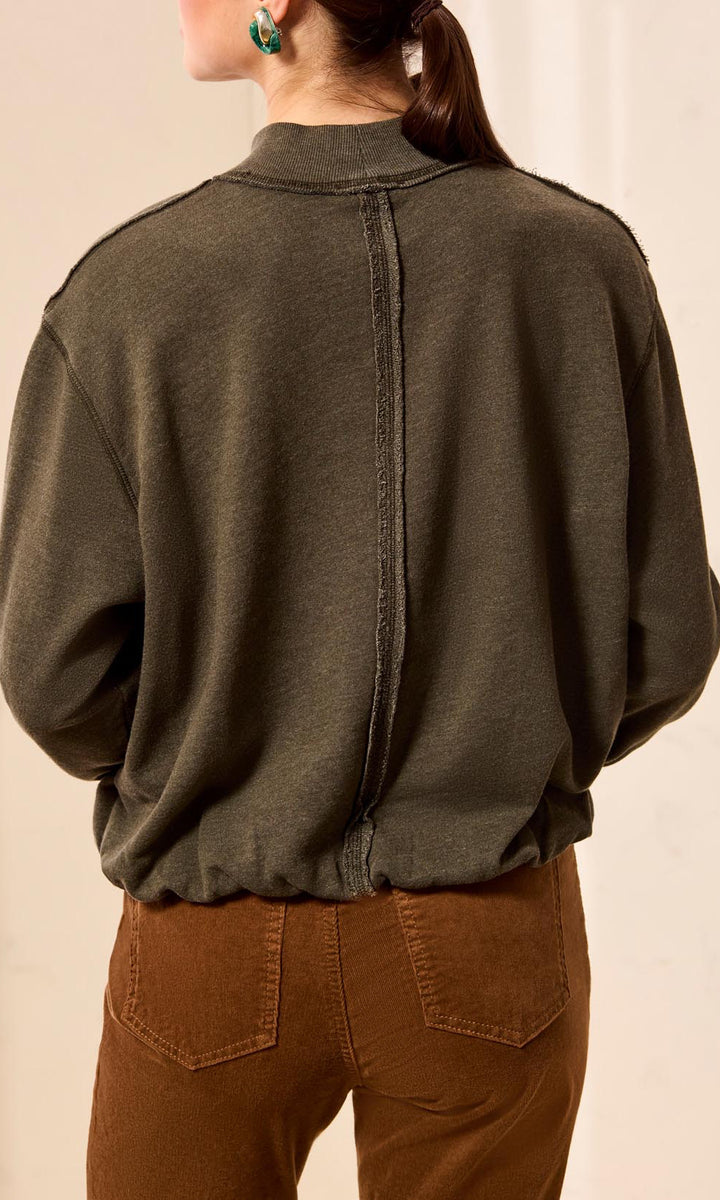 Mineral Wash Mock-Neck Bubble Hem Sweatshirt