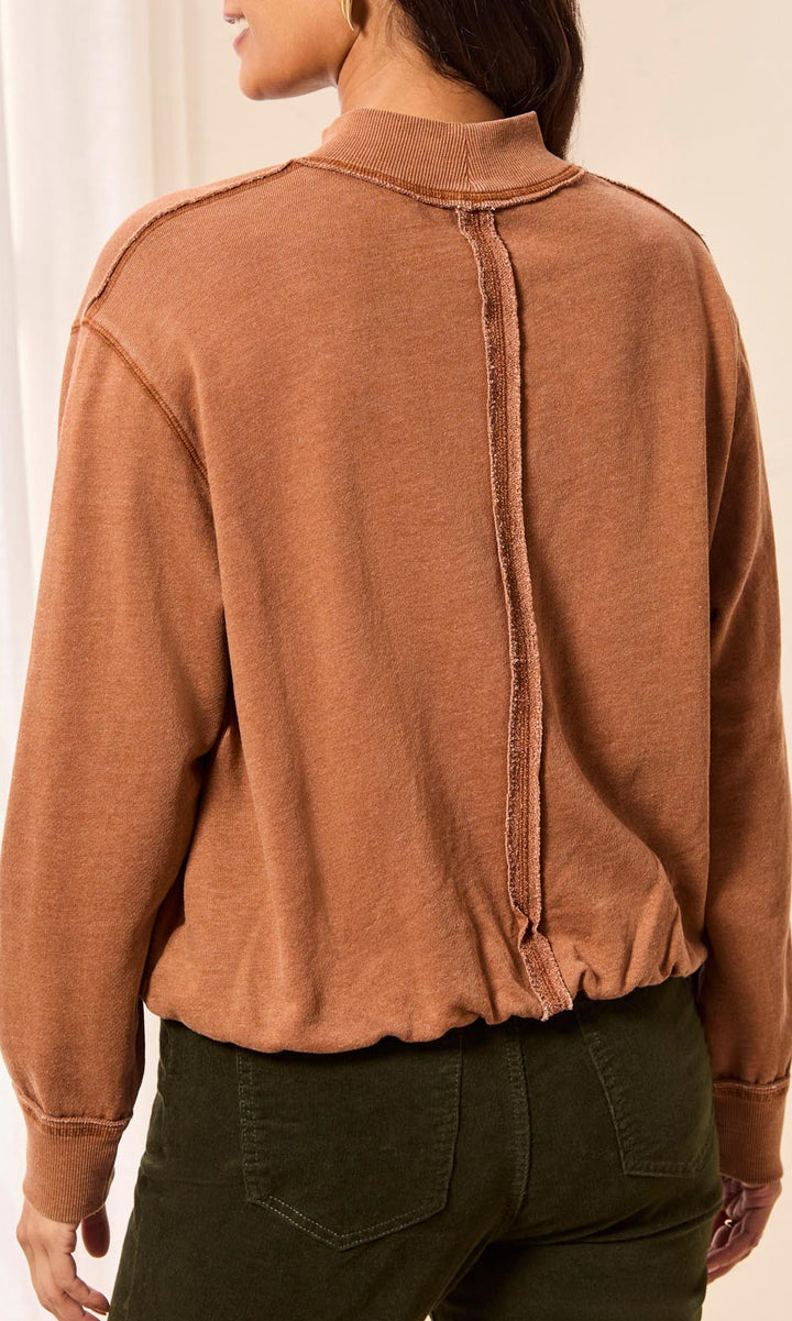 Mineral Wash Mock-Neck Bubble Hem Sweatshirt