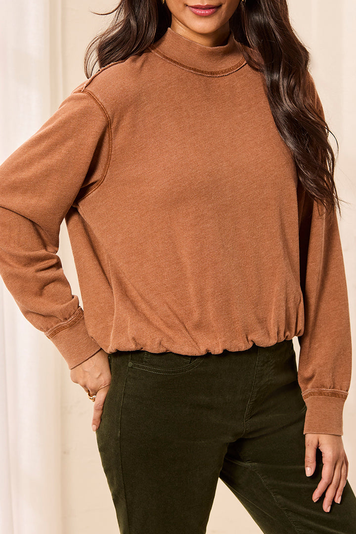 Mineral Wash Mock-Neck Bubble Hem Sweatshirt