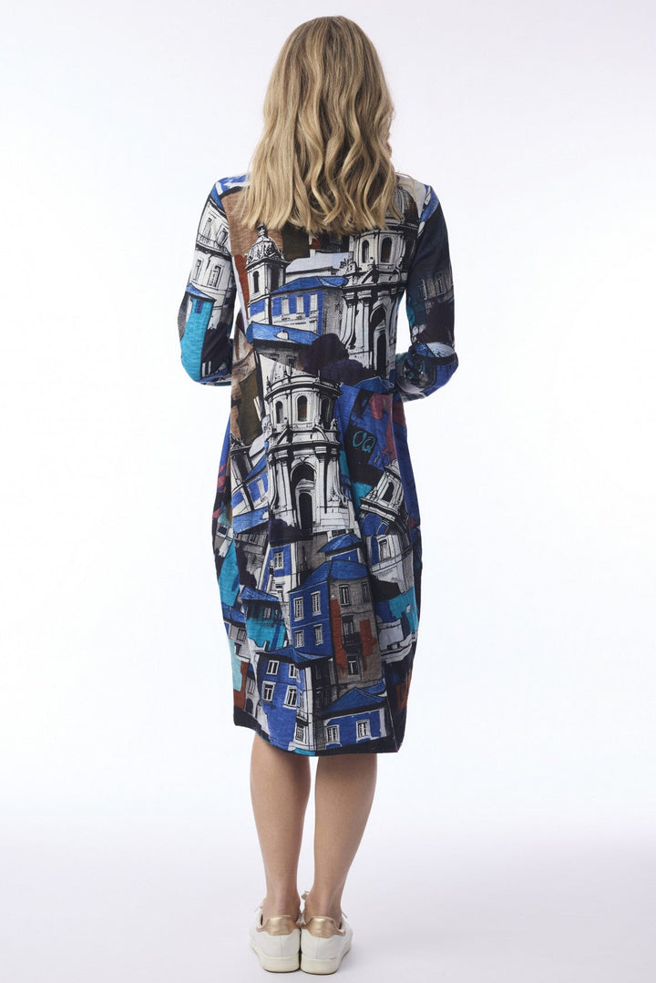 Organic Cotton Cityscape Print Midi Dress