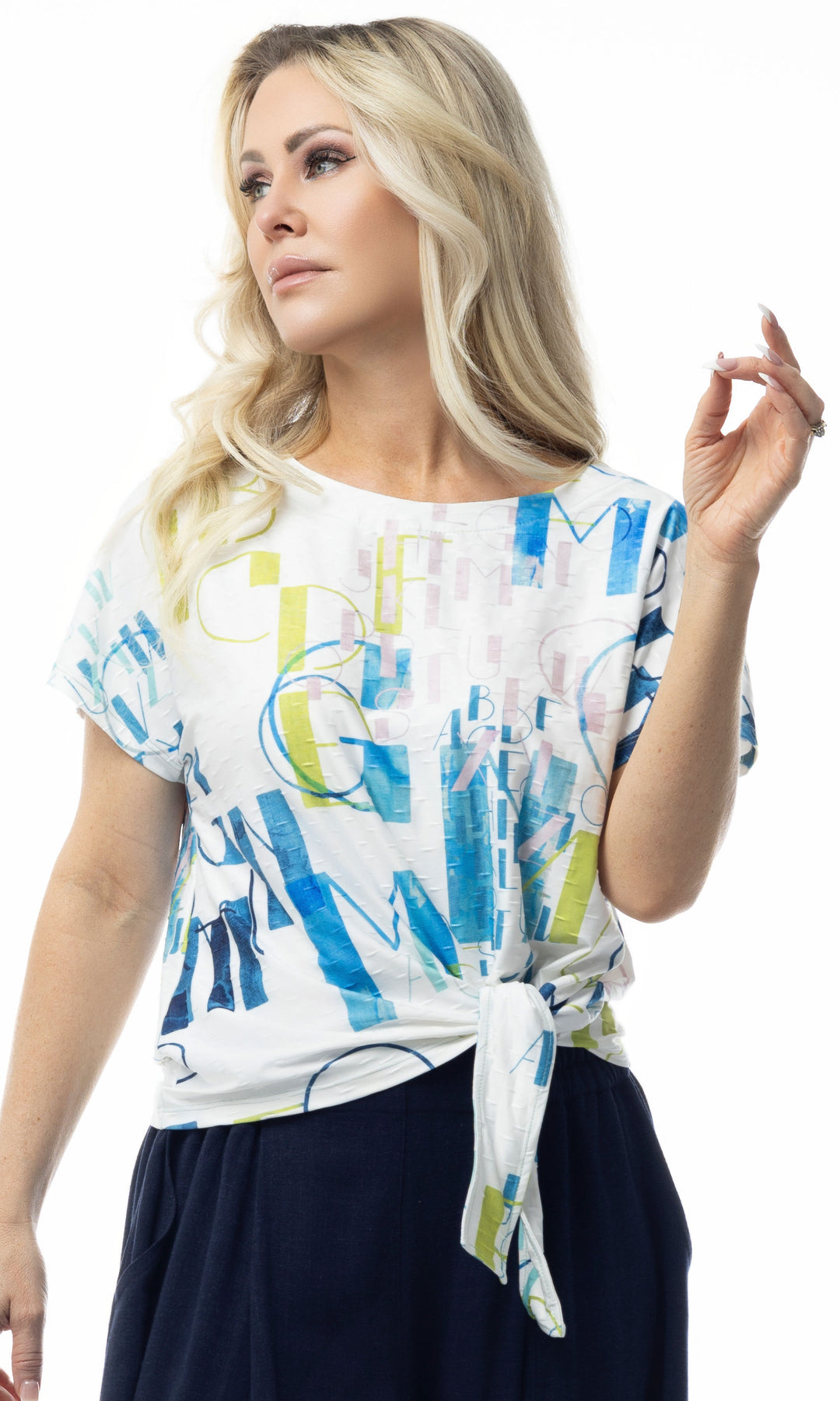 Abstract Letter Print Tie Front Top