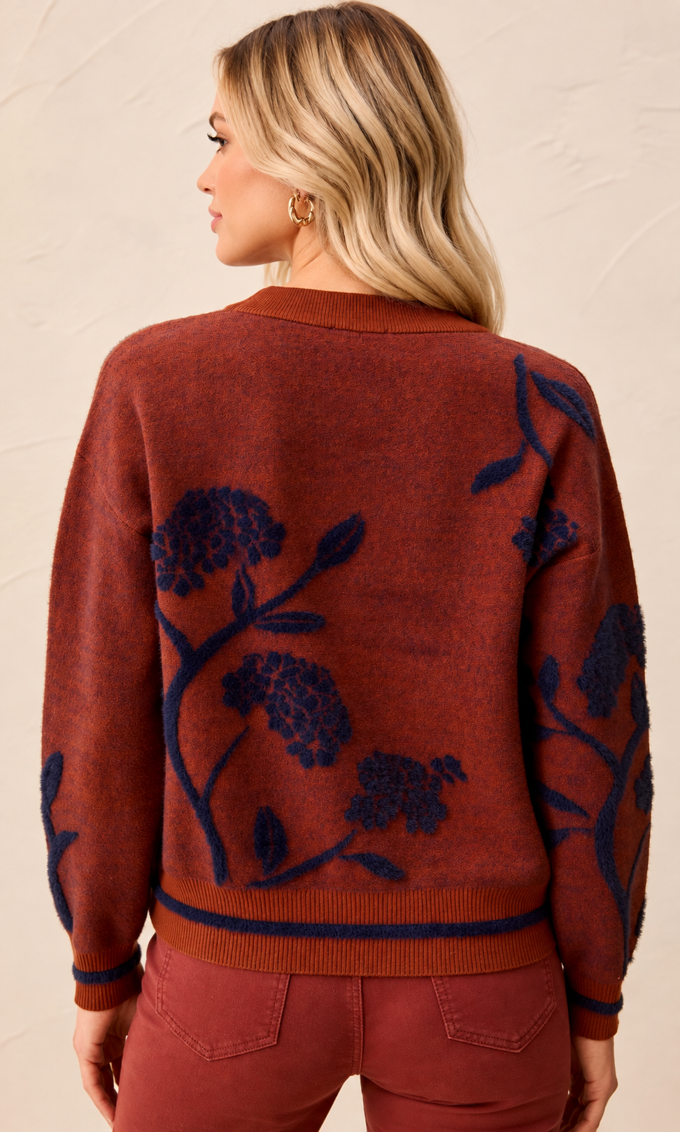 Raised Floral Crew Neck Sweater