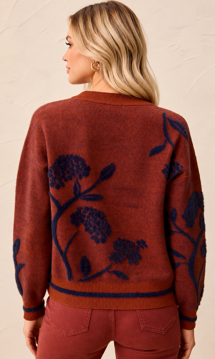 Raised Floral Crew Neck Sweater