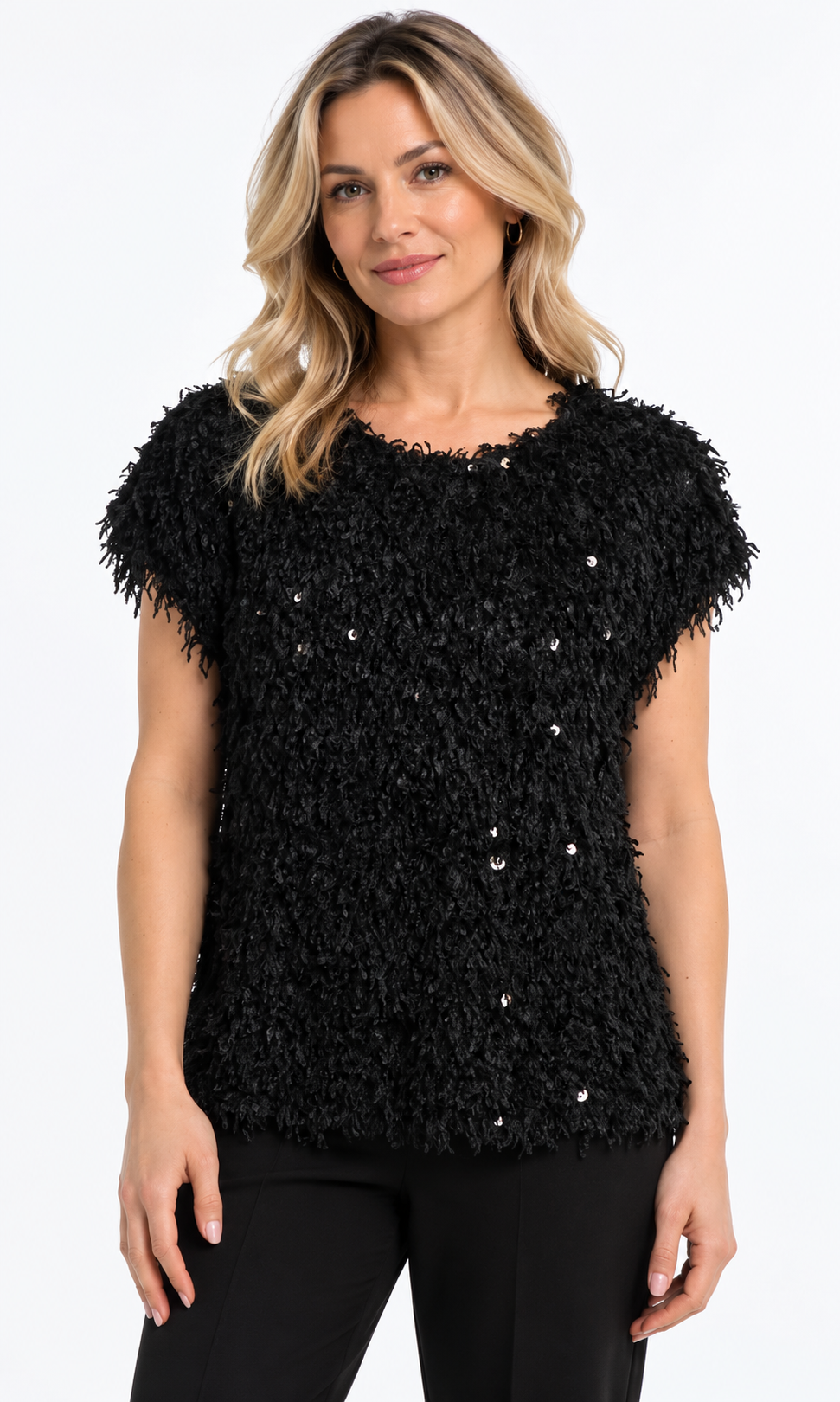 Sequin Fringe Short Sleeve Top