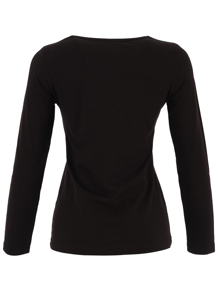 Stretch Cotton V-Neck Long-Sleeve Top