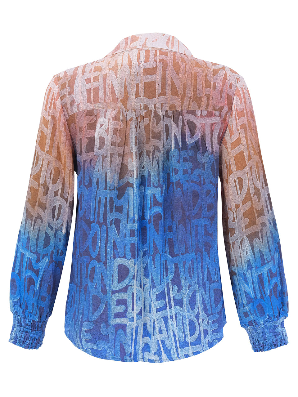 Ombré Letter-Print Button-Up Blouse
