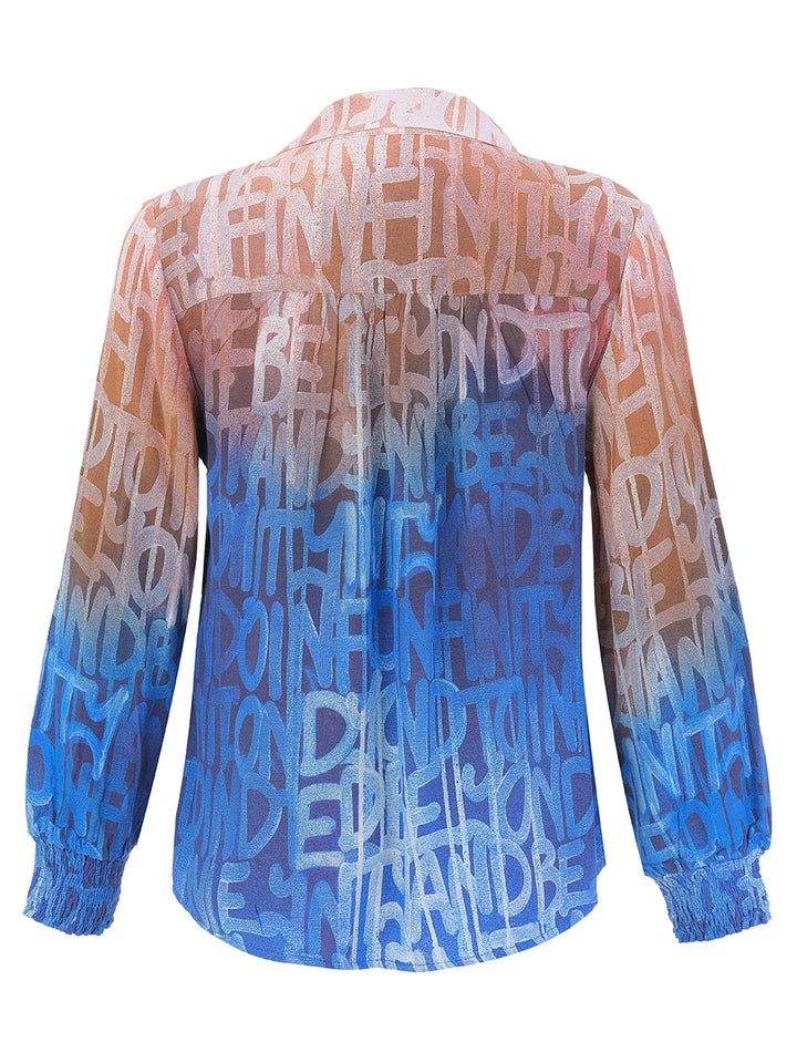 Ombré Letter-Print Button-Up Blouse
