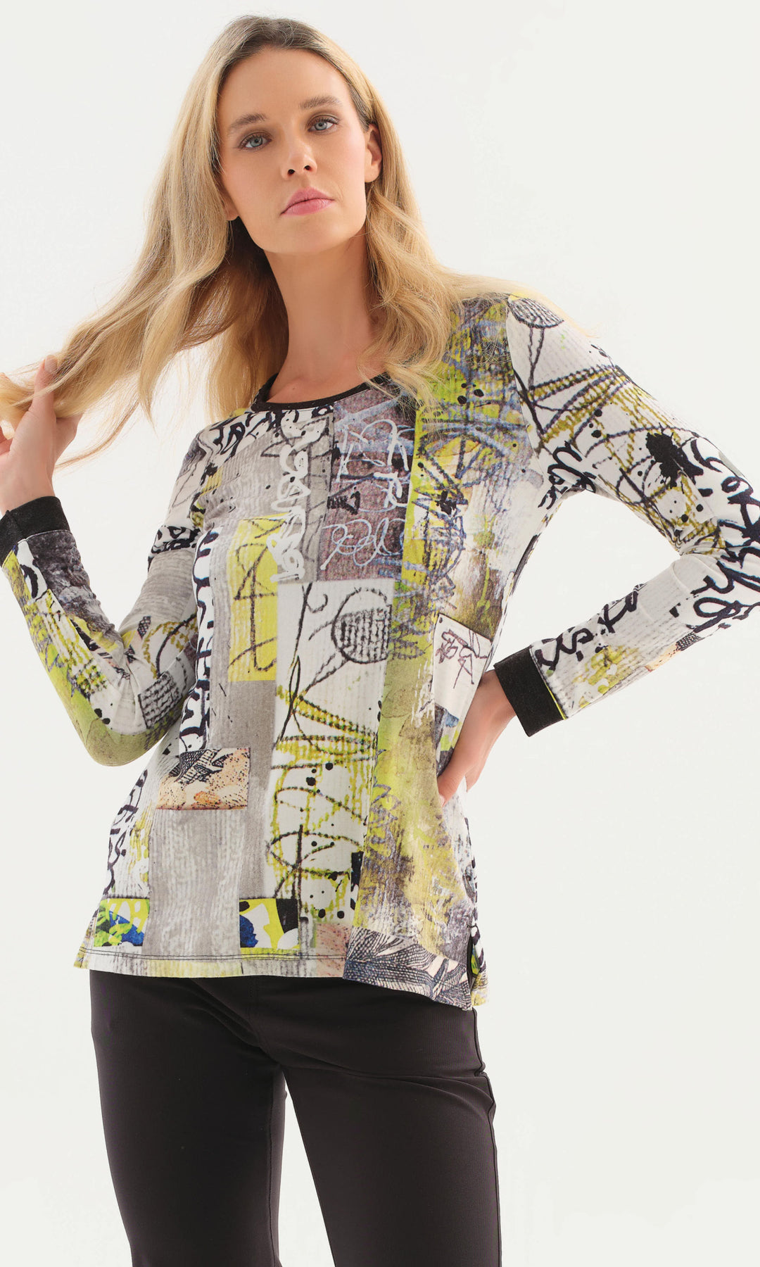 Abstract Patchwork Long-Sleeve Top