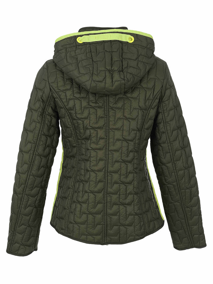 Contrast-Trim Hooded Quilted Jacket