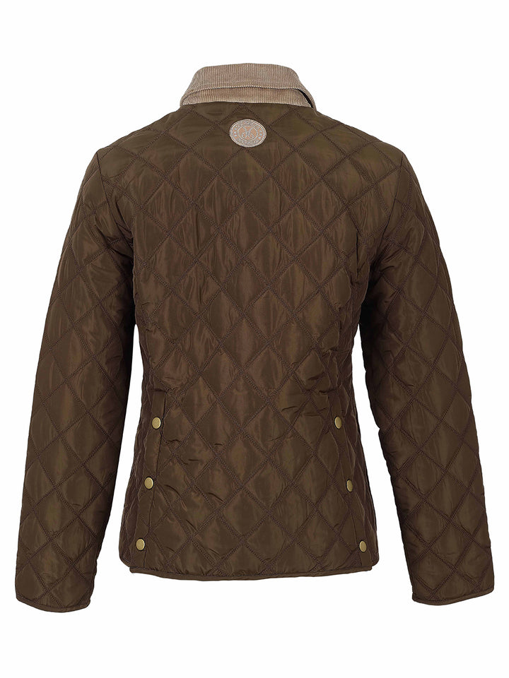 Corduroy-Trim Diamond Quilted Jacket