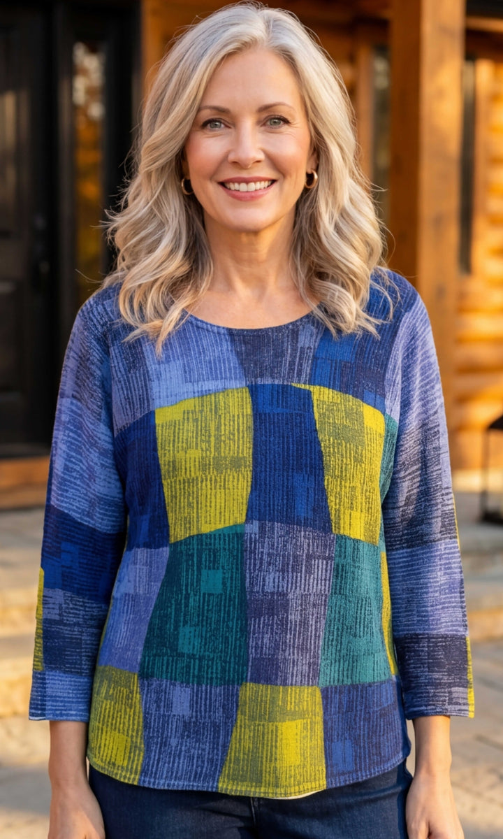 Abstract Block Print Cotton Top