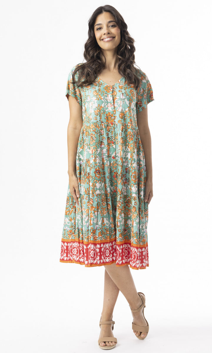 Floral Tiered Rayon Midi Dress