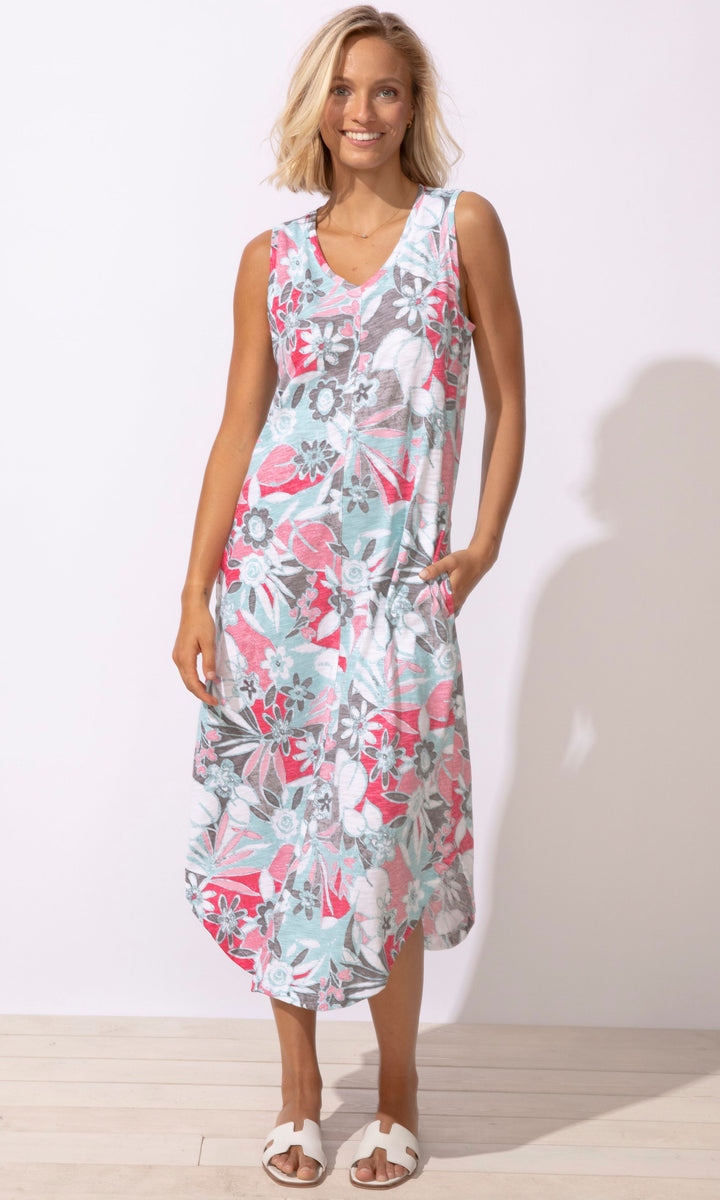 Tropical Cotton Midi Dress