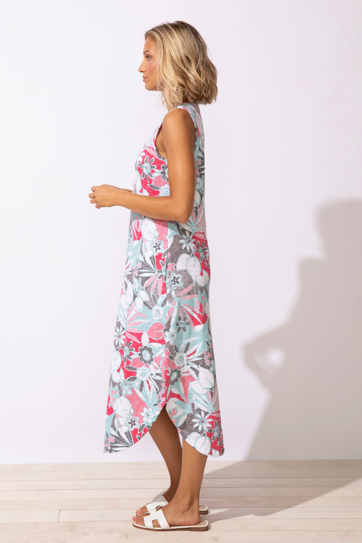Tropical Cotton Midi Dress