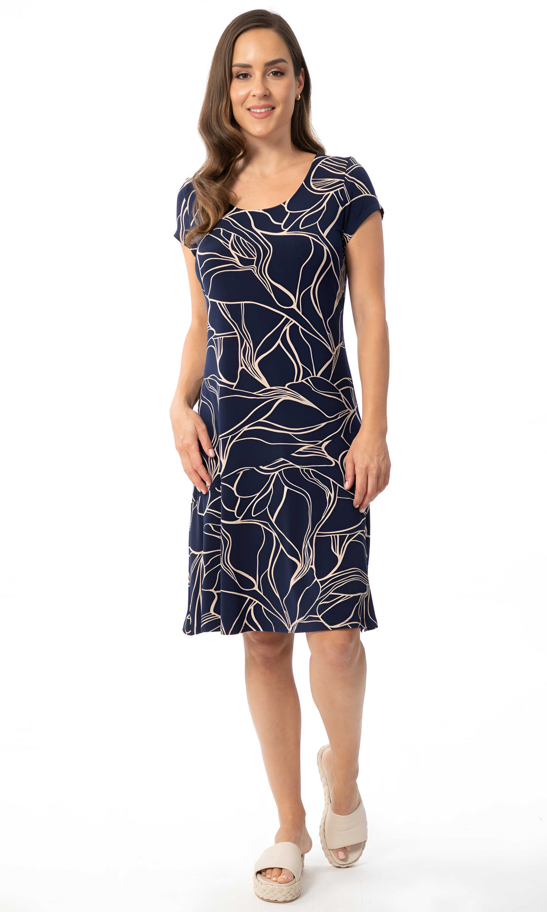 Abstract Leaf Print Knit Dress