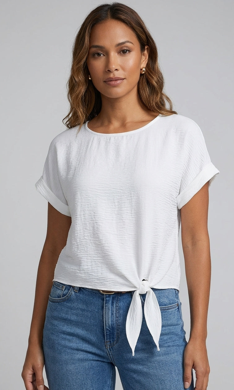 Tie Front Textured Blouse
