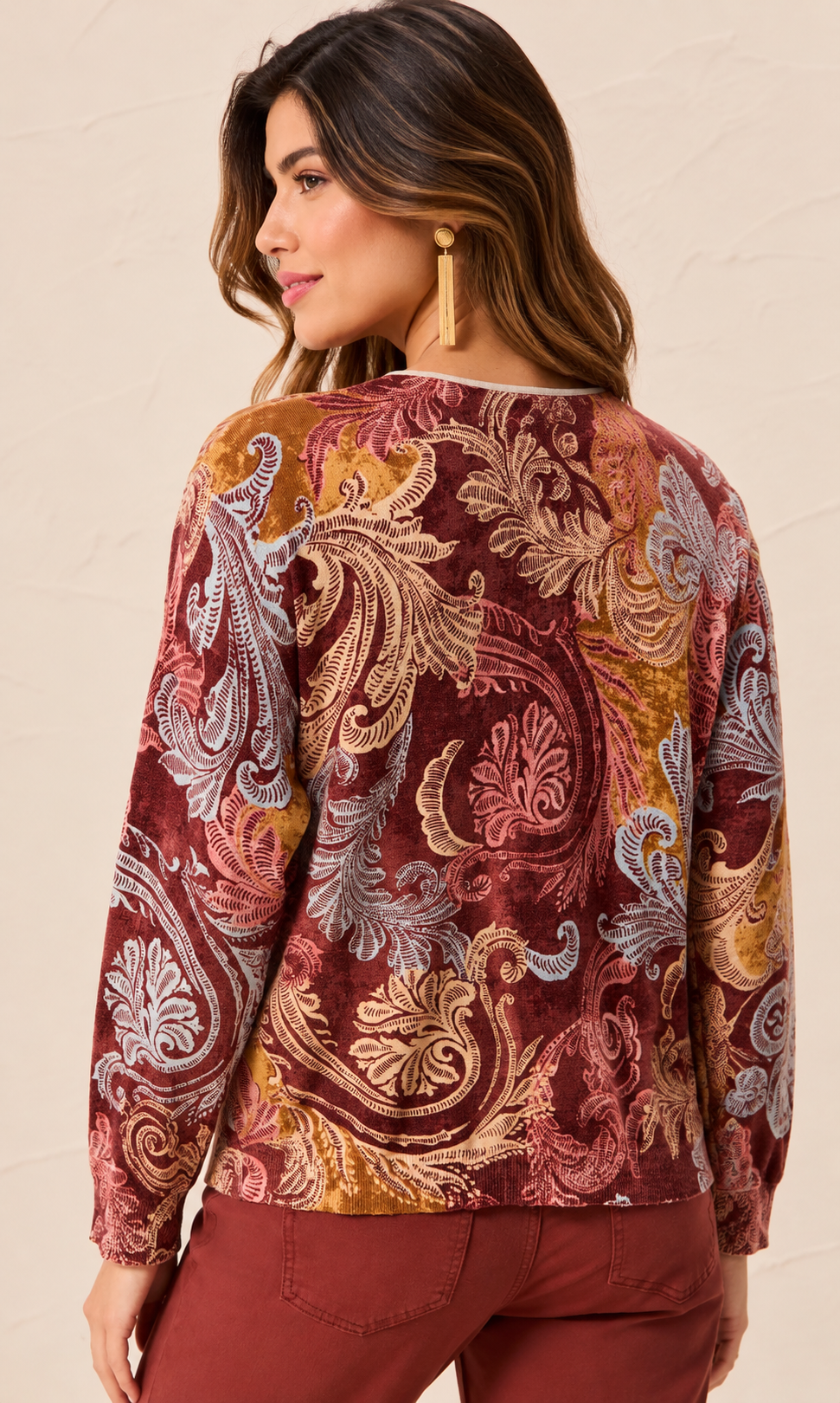Ornamental Print Crew Neck Sweater