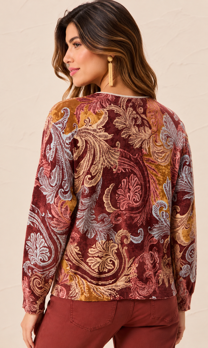 Ornamental Print Crew Neck Sweater