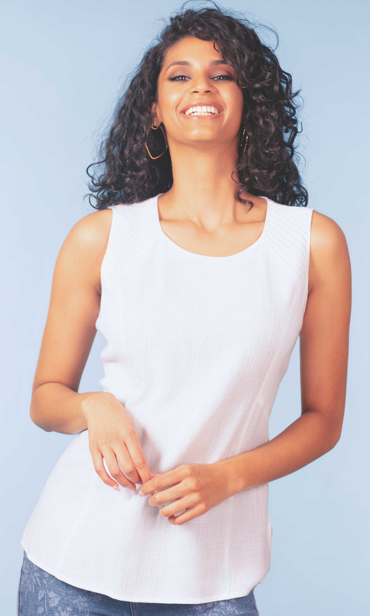 Sleeveless Textured Linen Blend Top