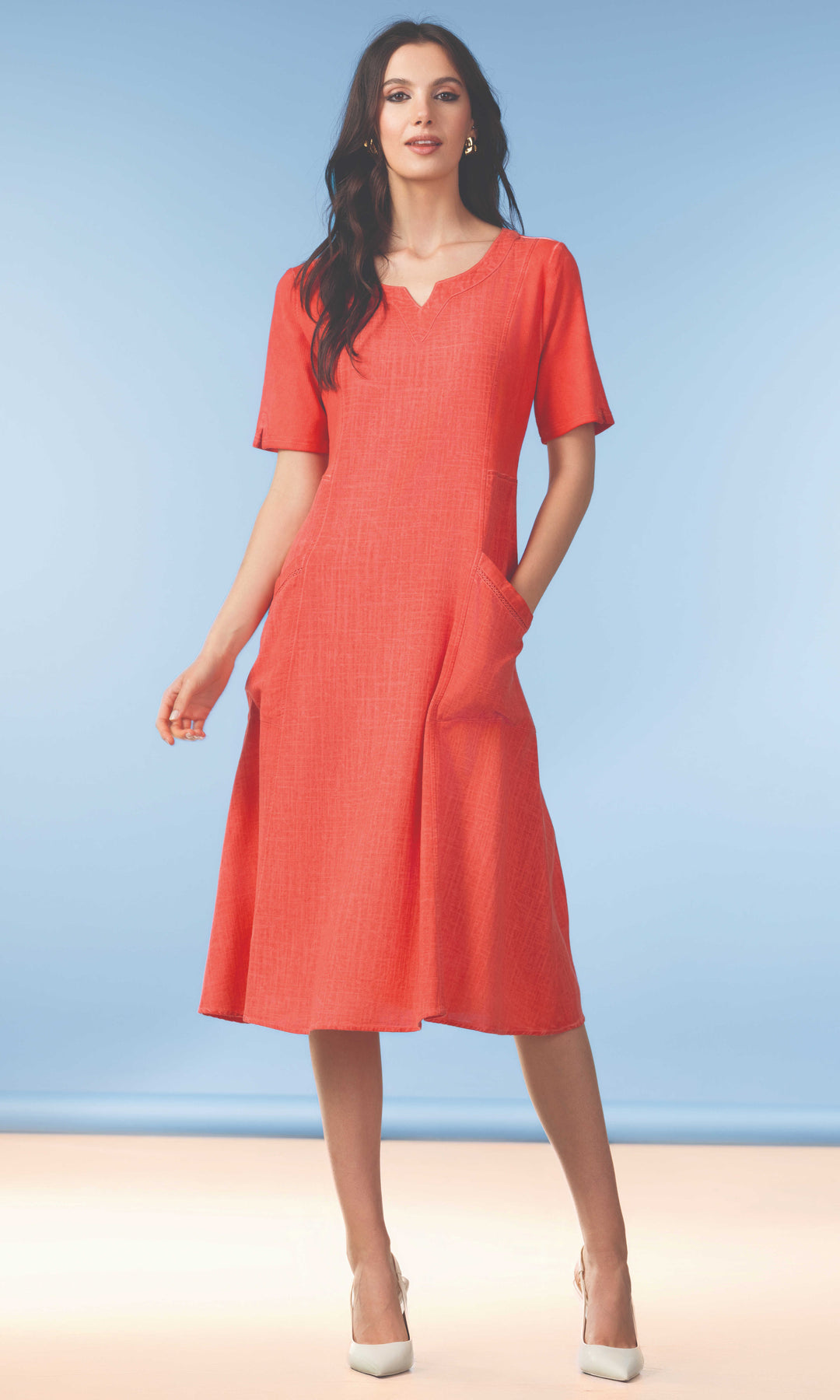 Cotton Blend Short Sleeve Pocket Dress
