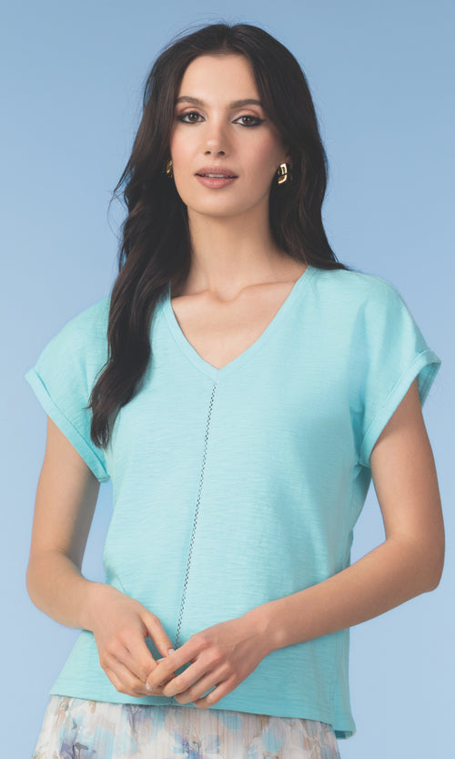 Cotton V-Neck Cap Sleeve Top