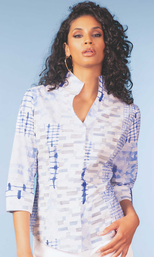 Printed Cotton Popover Blouse