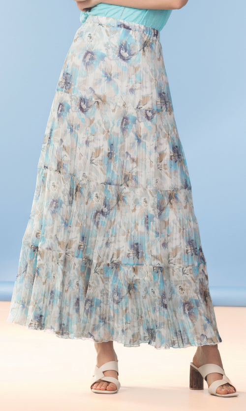 Floral Pleated Tiered Maxi Skirt