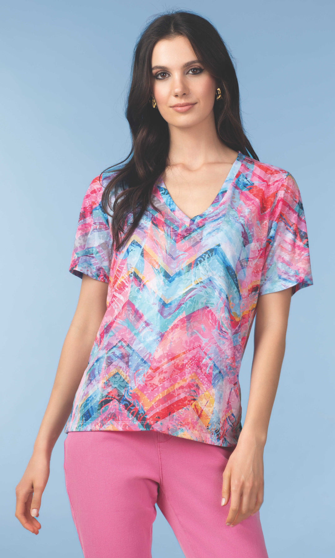 Chevron Print V-Neck Short Sleeve Top