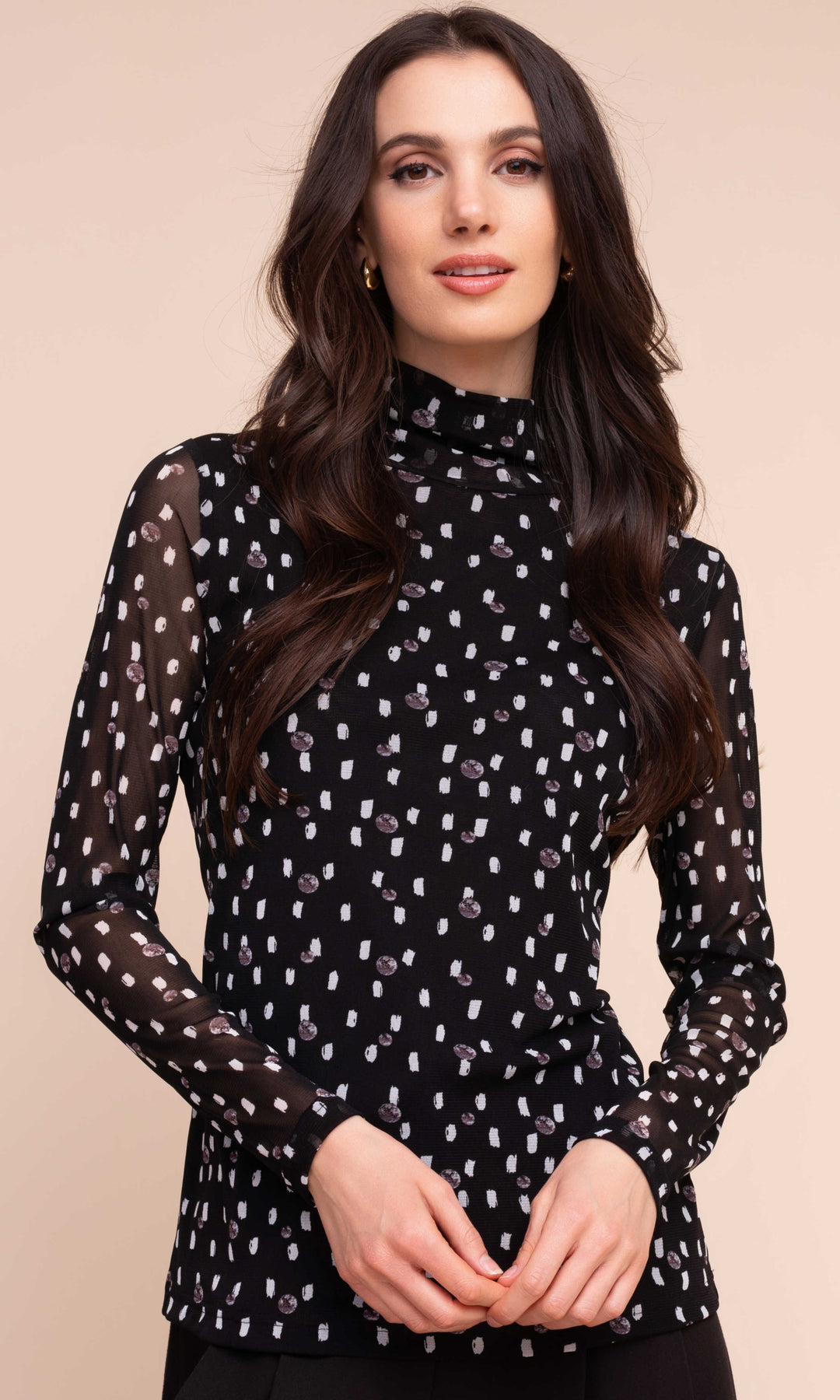 Confetti Mesh Mock-Neck Top