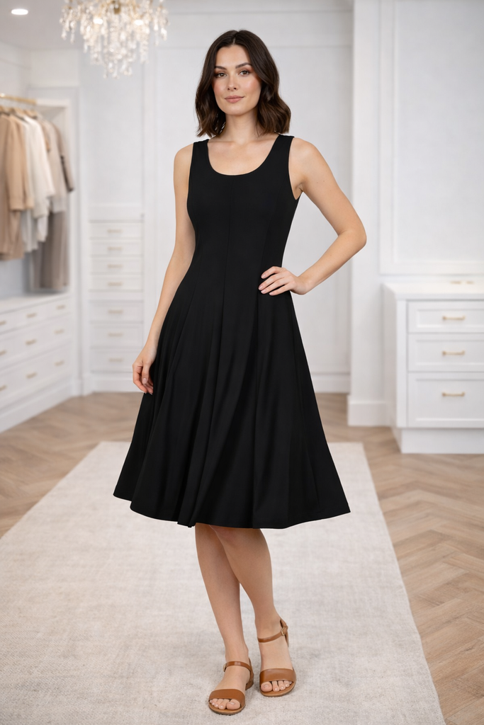 Sleeveless Fit & Flare Scoop Neck Flowy Midi Dress