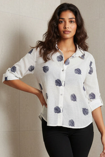 Printed Button-Front Cotton Shirt