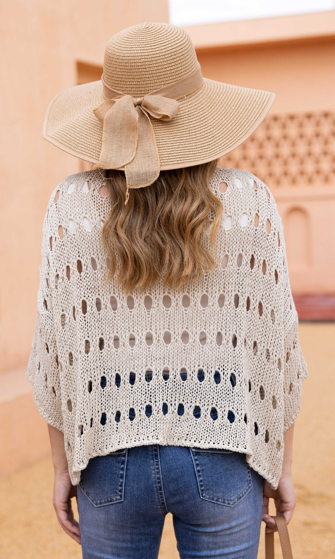 Open Stitch Dolman Sleeve Pullover