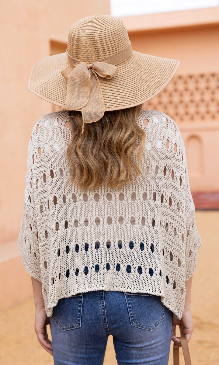 Open Stitch Dolman Sleeve Pullover
