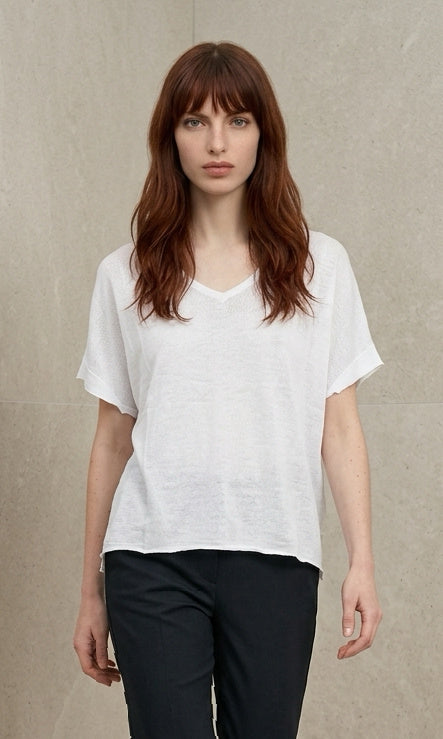 Relaxed Fit V-Neck Linen Top