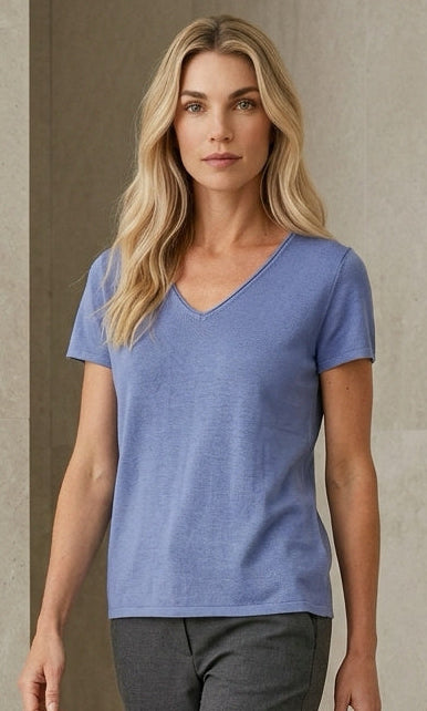 V-Neck Short Sleeve Cotton Knit Top