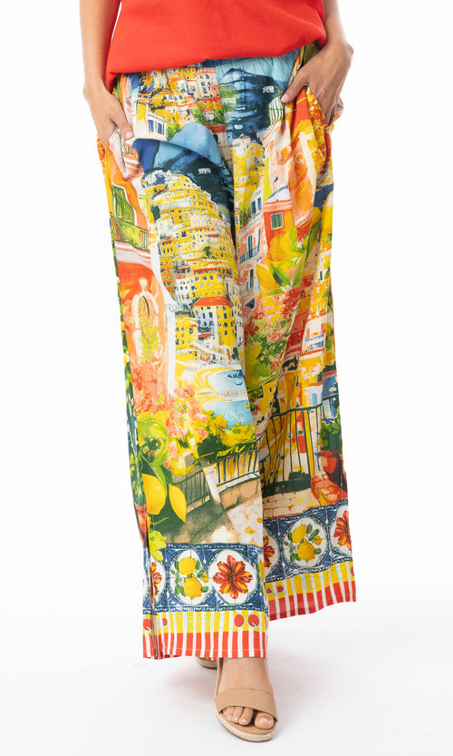 Scenic Print Wide Leg Palazzo Pant