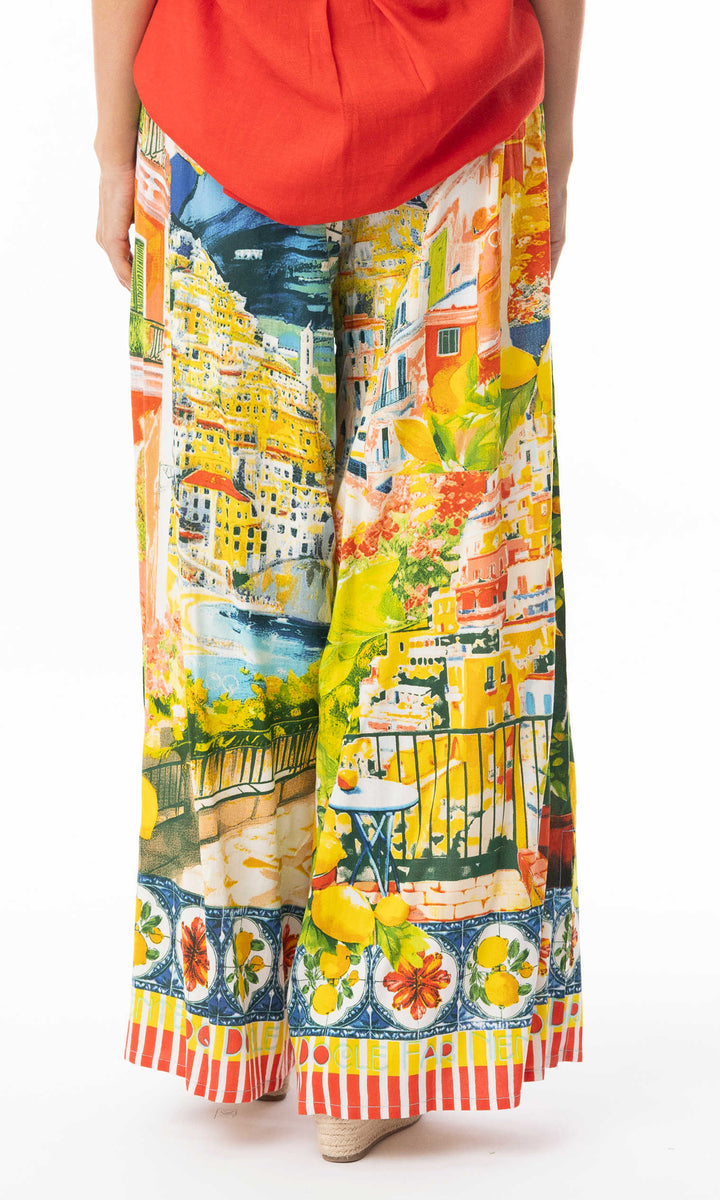 Scenic Print Wide Leg Palazzo Pant