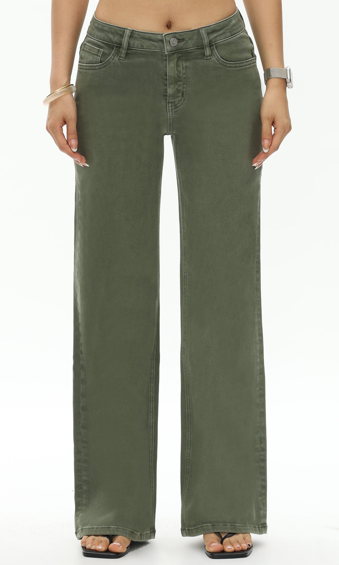 Mid-Rise Wide-Leg Stretch Jeans