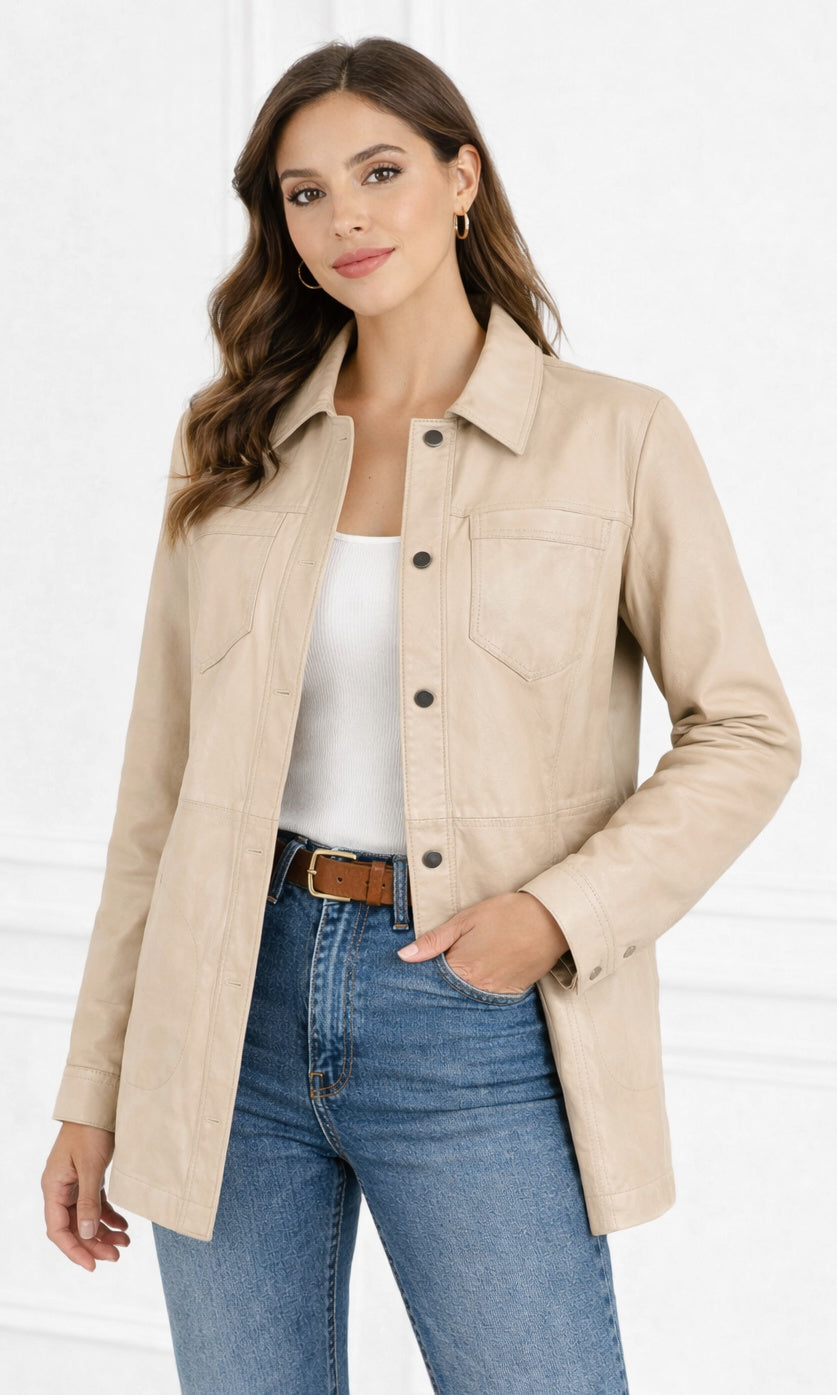 Lamb Leather Shirt Jacket