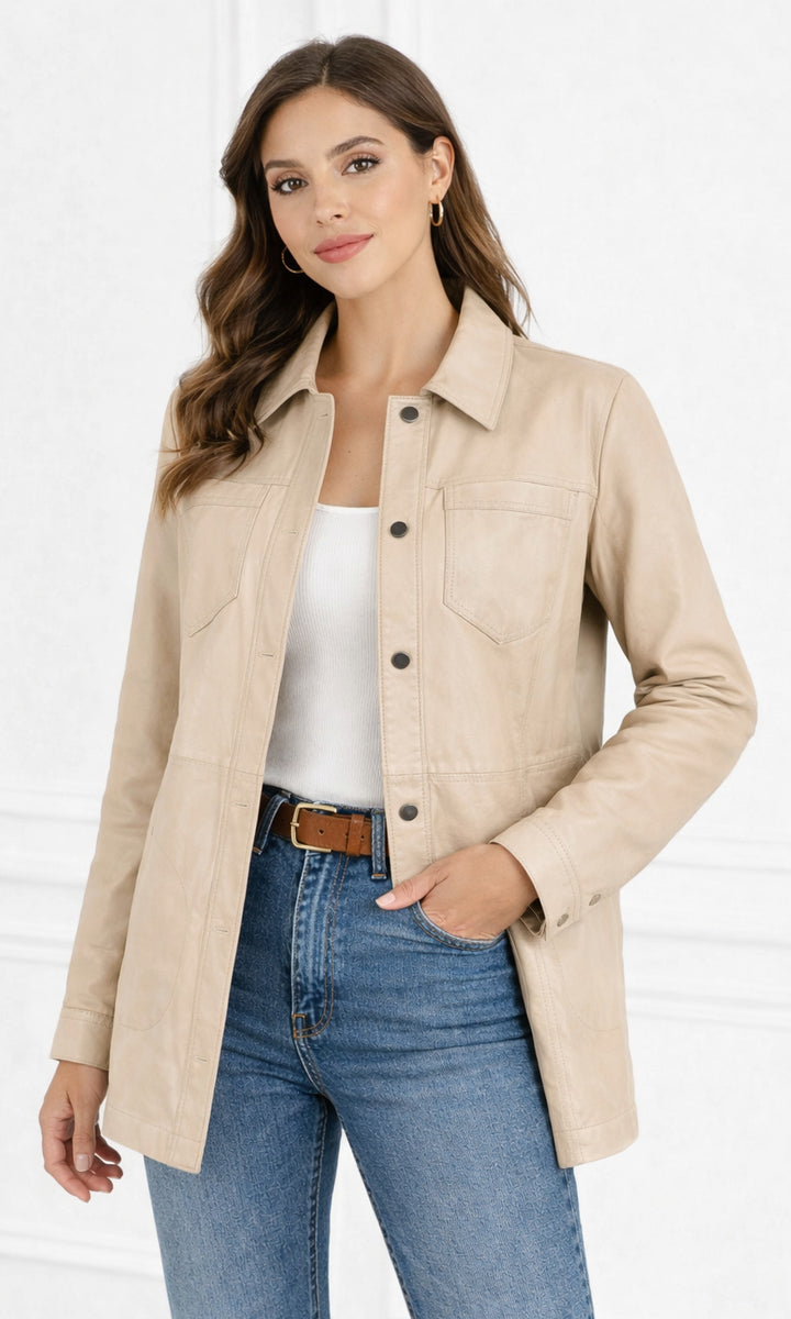 Lamb Leather Shirt Jacket