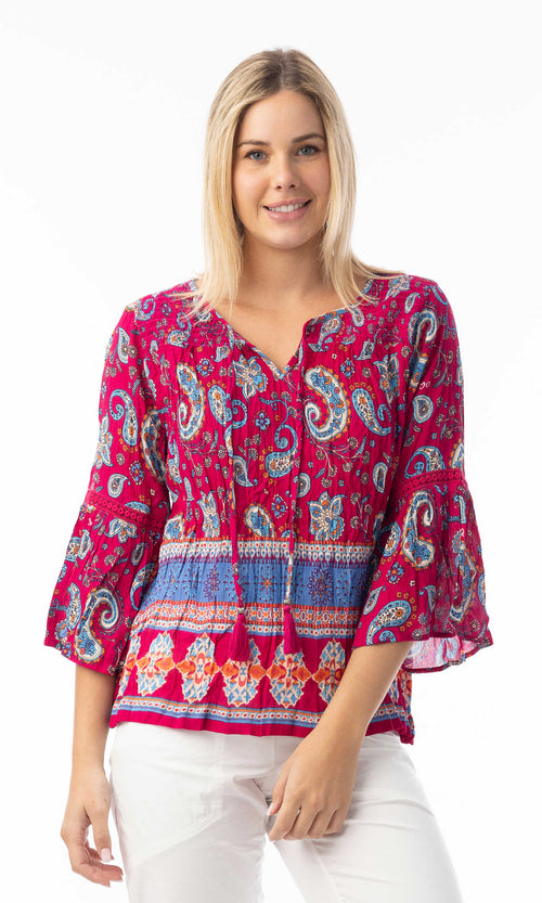 Paisley Border Peplum Boho Blouse