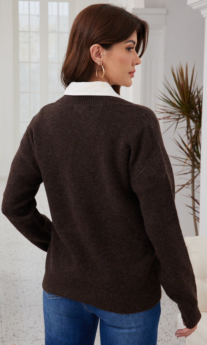 Floral Embroidered V-Neck Sweater