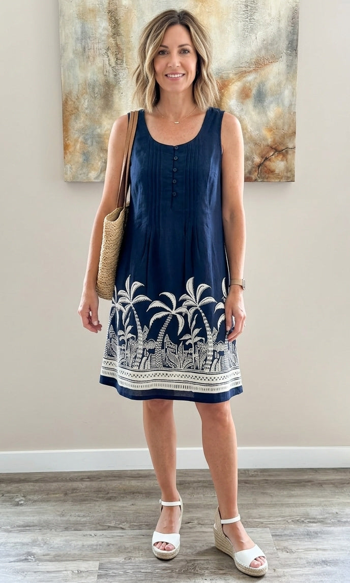 Border Print Sleeveless Dress