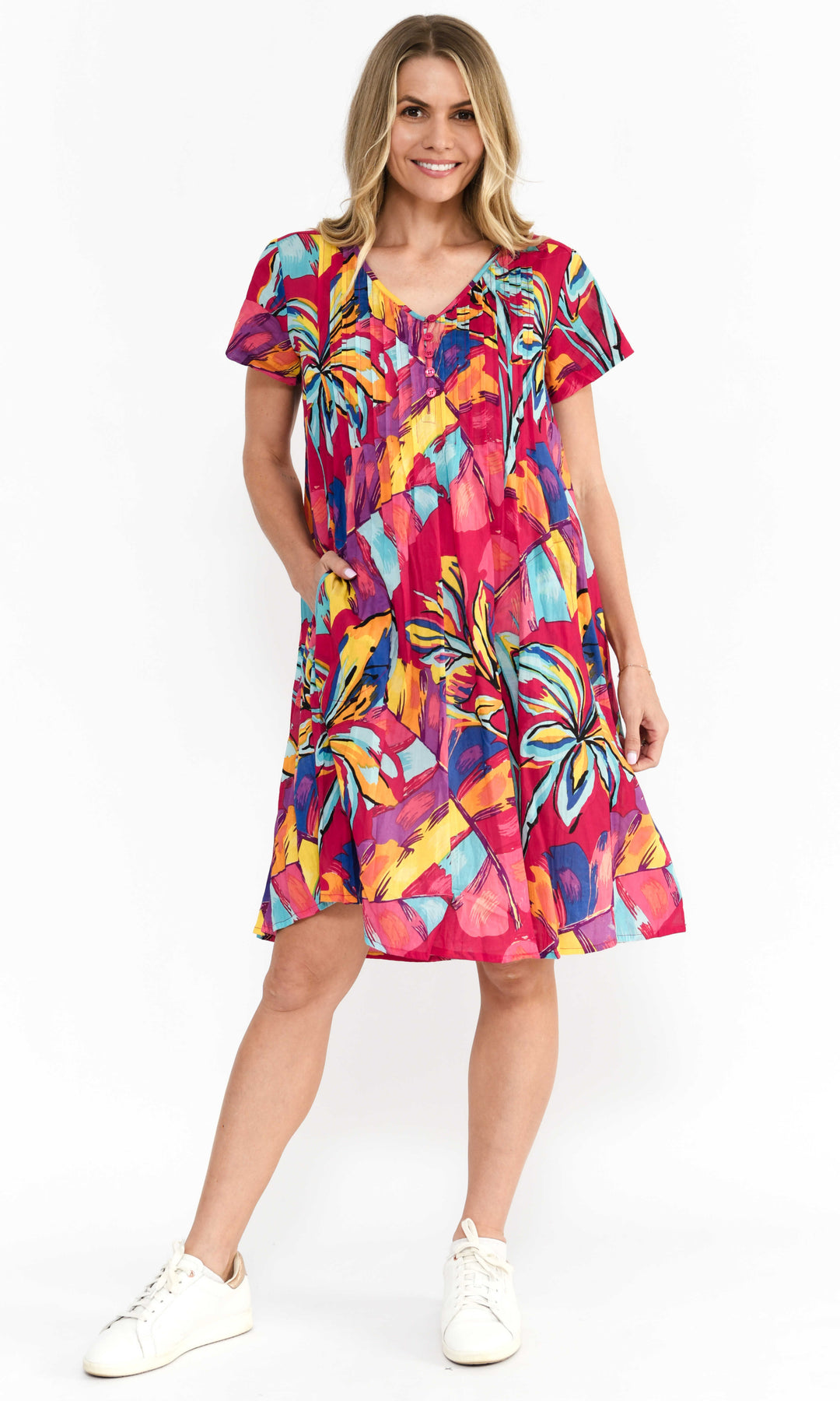 Printed Button Detail Dress