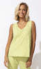 Sleeveless V-neck relaxed fit tank top in lightweight knit fabric.