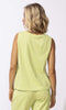 Sleeveless V-neck relaxed fit tank top in lightweight knit fabric.