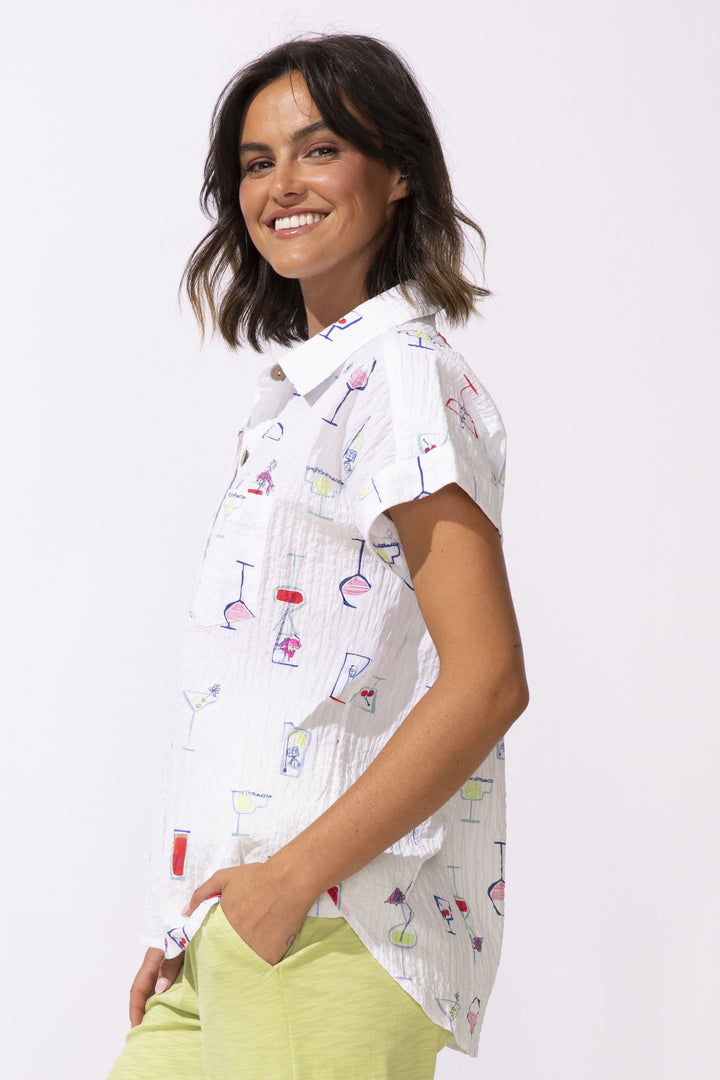 Playful Print Button Front Blouse