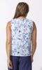 Abstract print sleeveless V-neck top with relaxed fit and lightweight fabric.